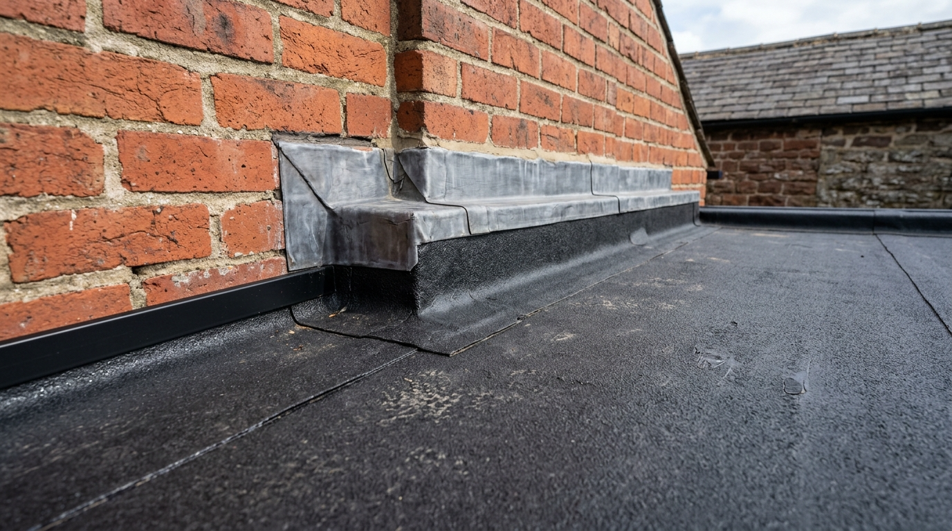 Modern EPDM rubber flat roof on a Lancashire extension showing clean edge trim and lead flashing