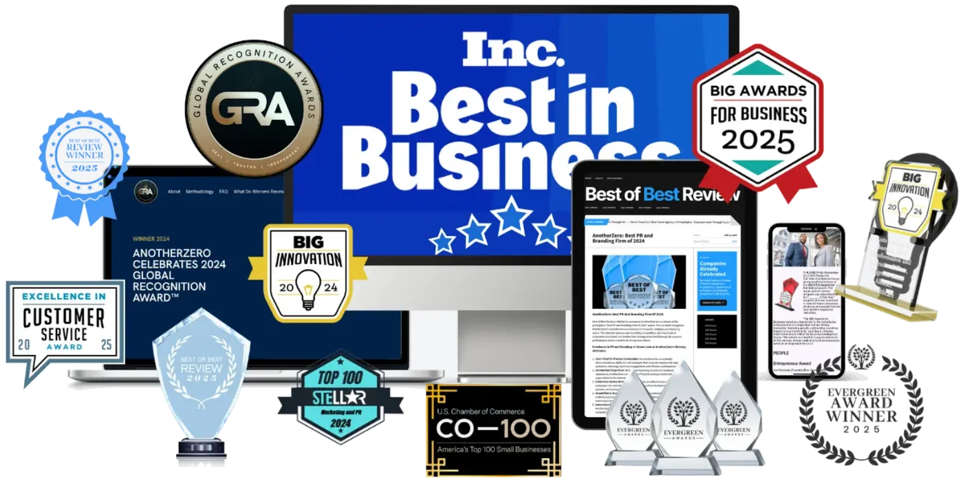 Best in Business awards: Inc. Best in Business, BIG Awards for Business 2025, Global Recognition Awards, Evergreen Awards, Stellar Top 100, U.S. Chamber of Commerce CO-100, and more