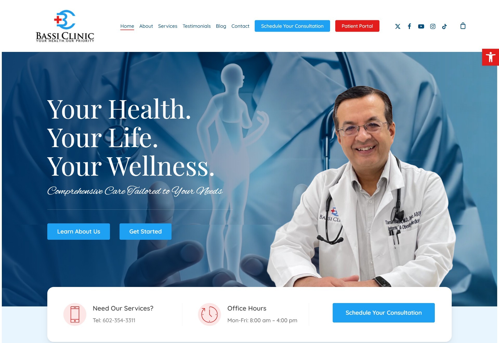 Bassi Clinic medical practice website designed by OrangeSky Websites