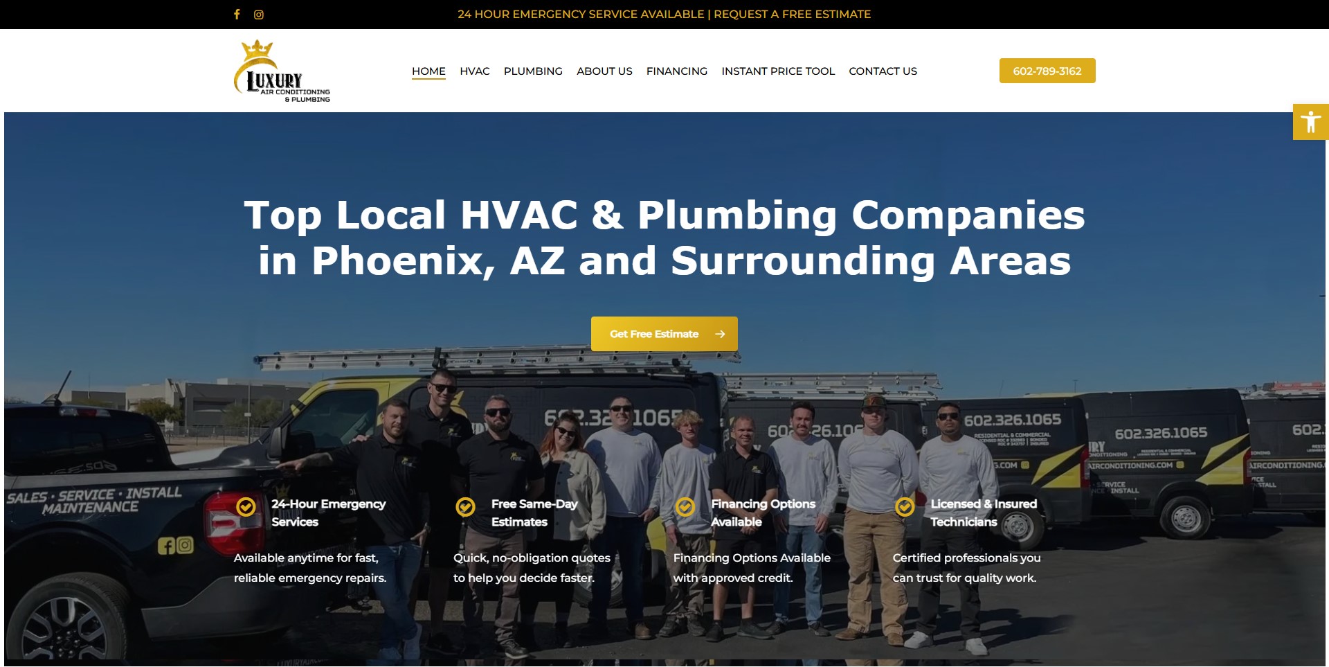 Luxury Air Conditioning and Plumbing HVAC website designed by OrangeSky Websites