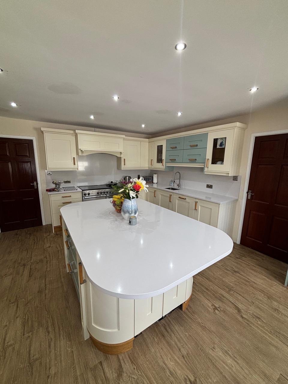 Light kitchen before navy island respray transformation in Jersey