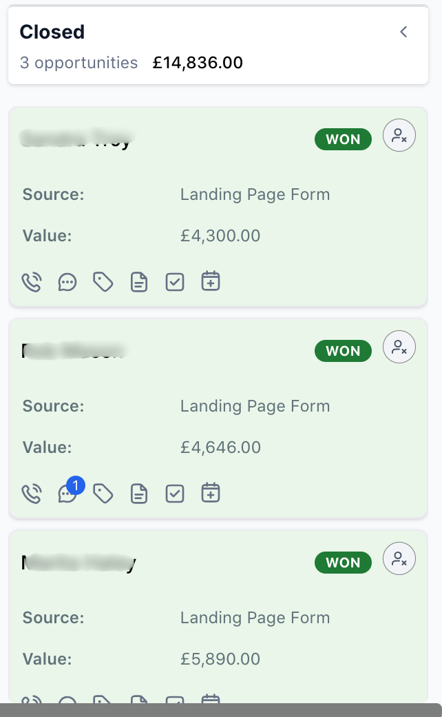 EF Painters pipeline showing £14k+ closed in the first 30 days