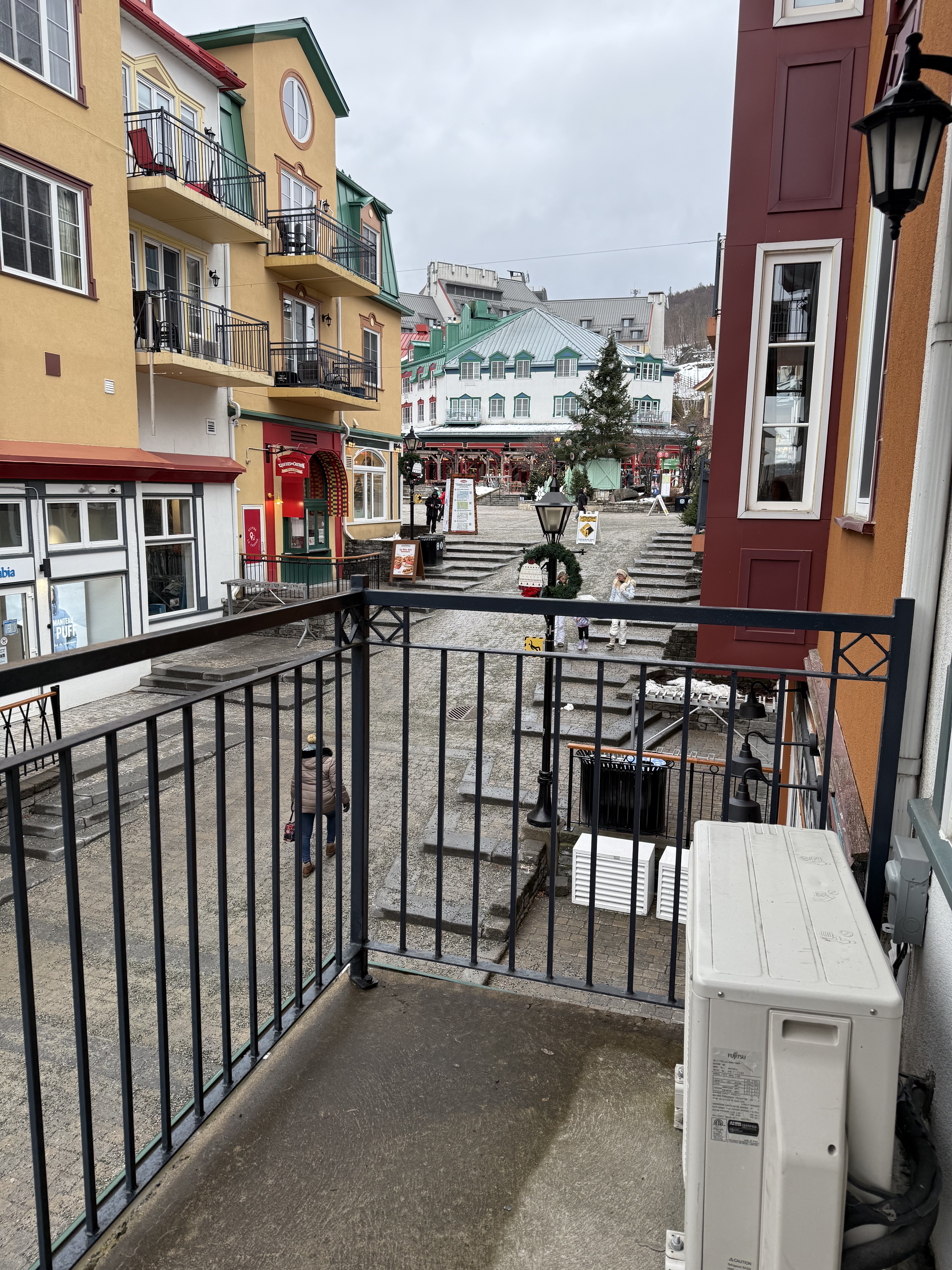 Balcony view overlooking Mont-Tremblant pedestrian village