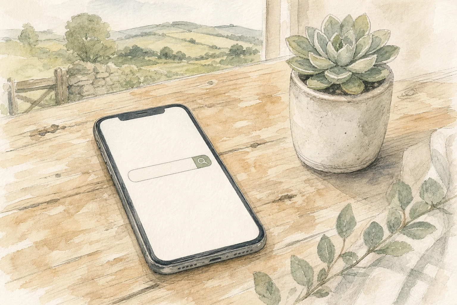 Smartphone mit Google-Suche und Sukkulente