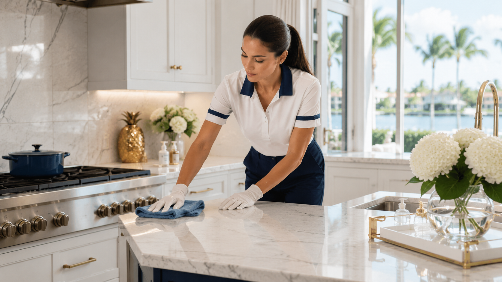 Professional cleaner working in a bright home