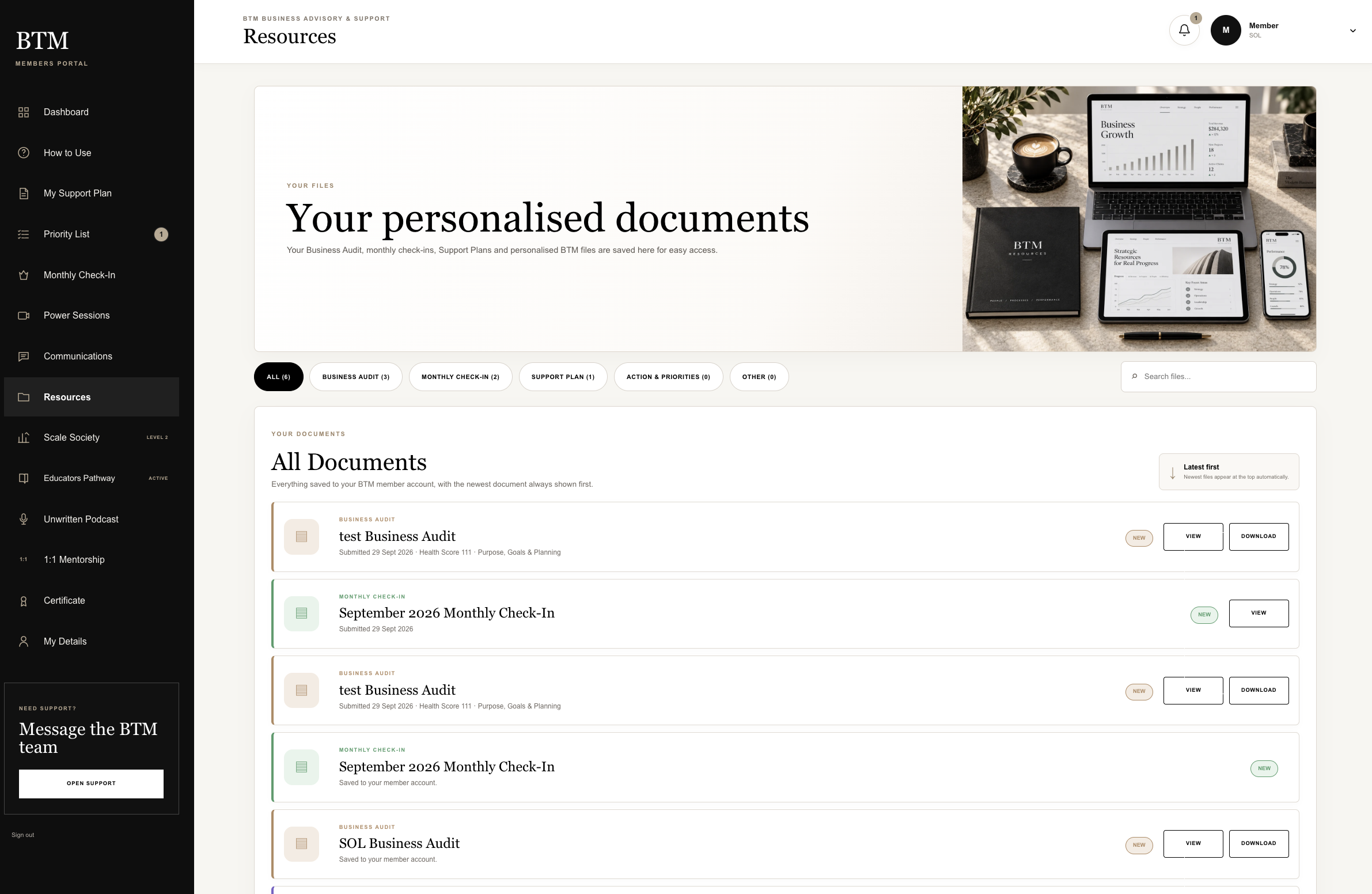 BTM Resources portal screenshot