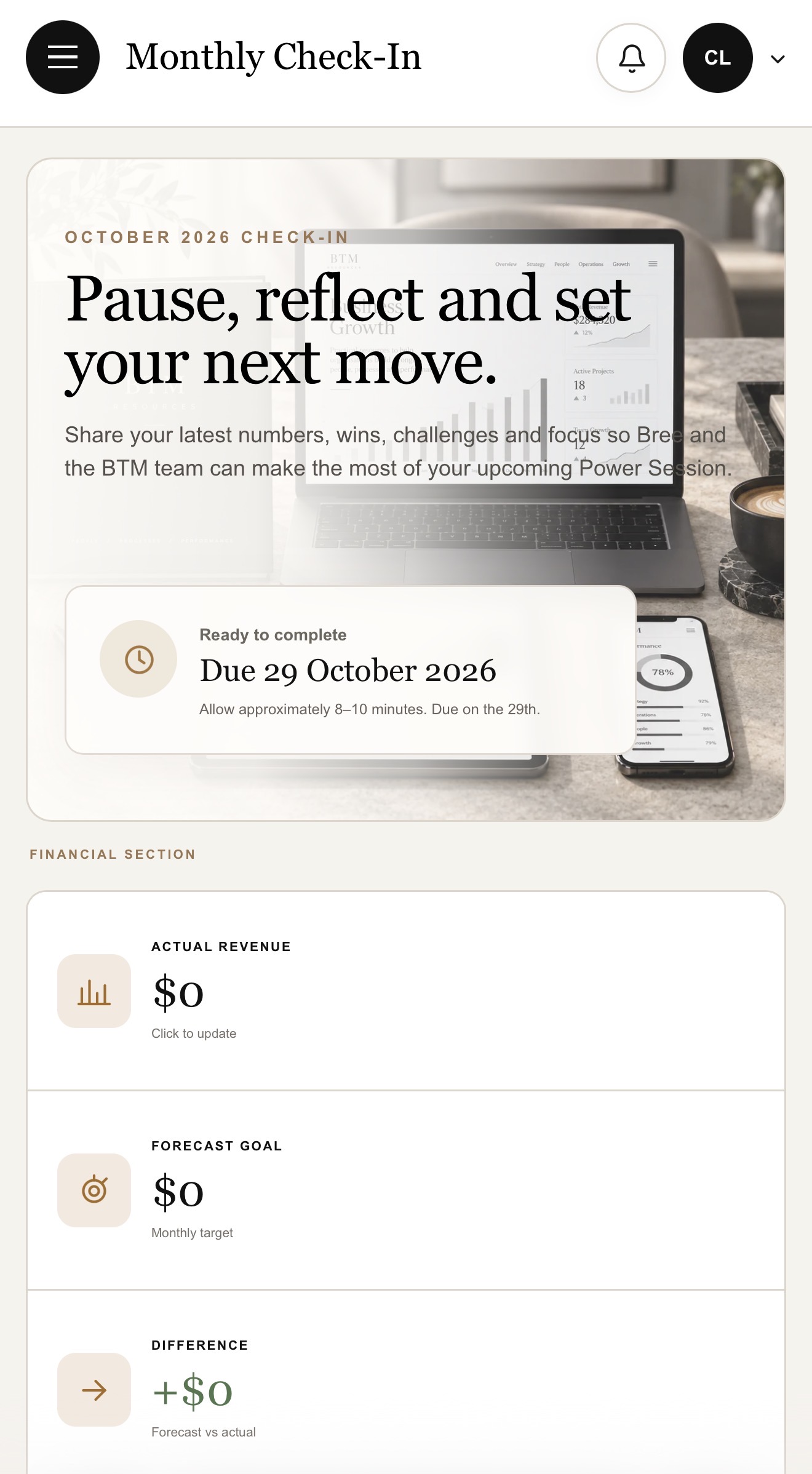BTM growth and monthly planning portal screenshot