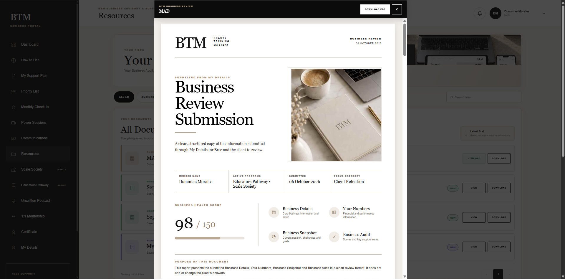 BTM Business Audit portal screenshot