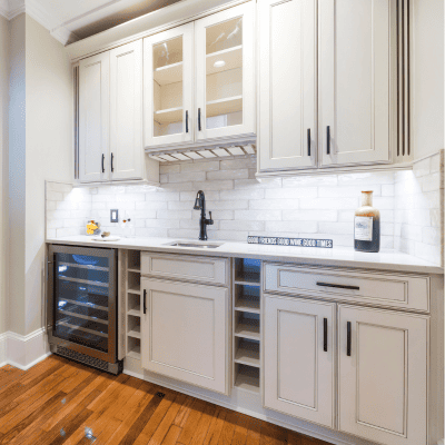 Premium kitchen cabinets with built-in wine rack and modern design