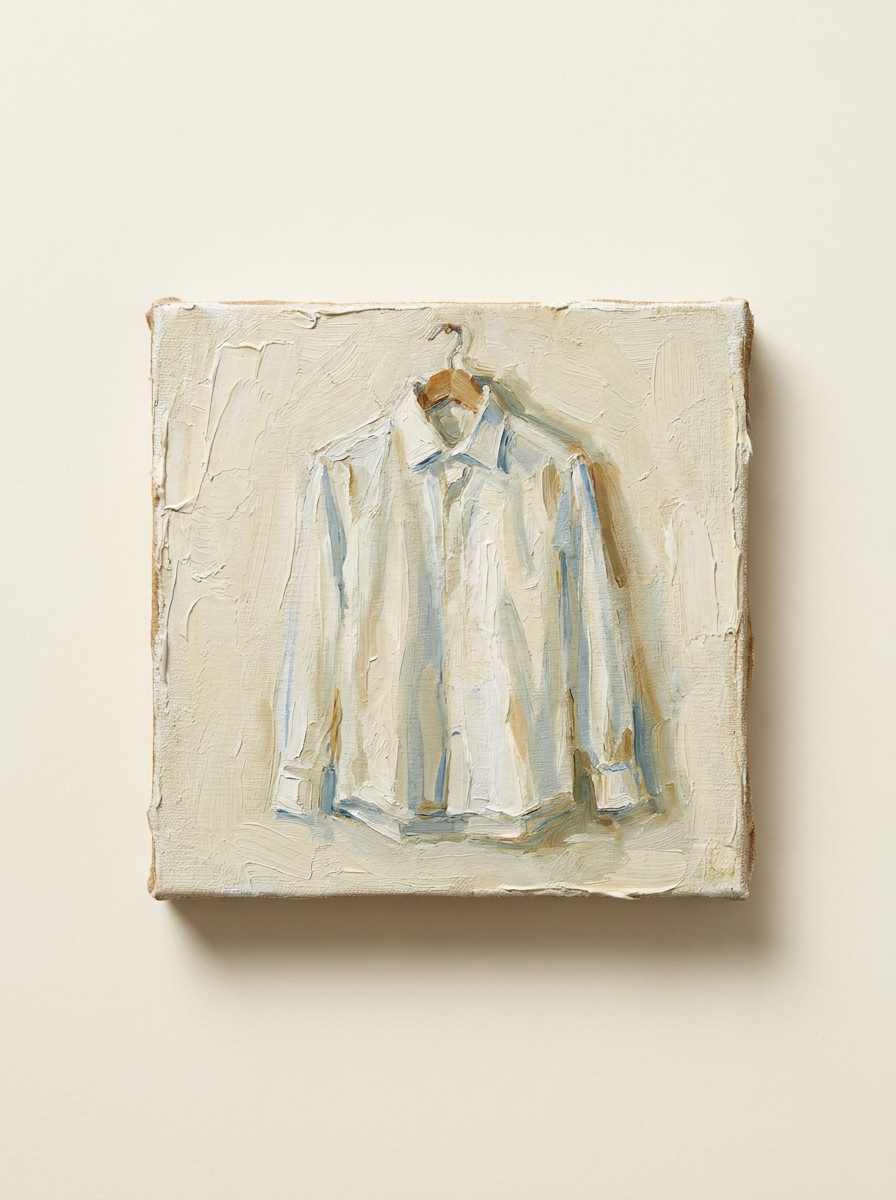 Painted illustration of a pressed shirt on a hanger for the dry cleaning loyalty collection