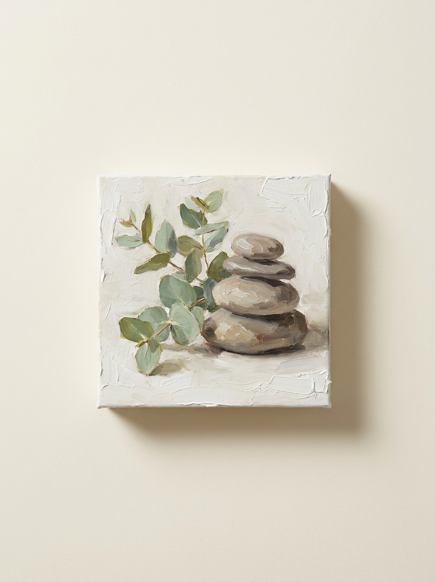 Painted illustration of spa stones and eucalyptus for the spa loyalty collection
