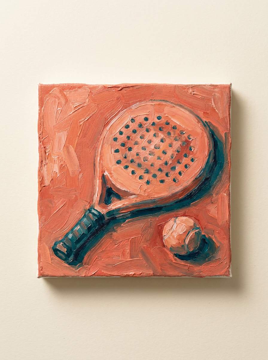 Painted illustration of a padel racket and ball for the padel loyalty collection