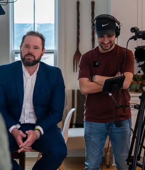Jordan running a kitchen interview with a client