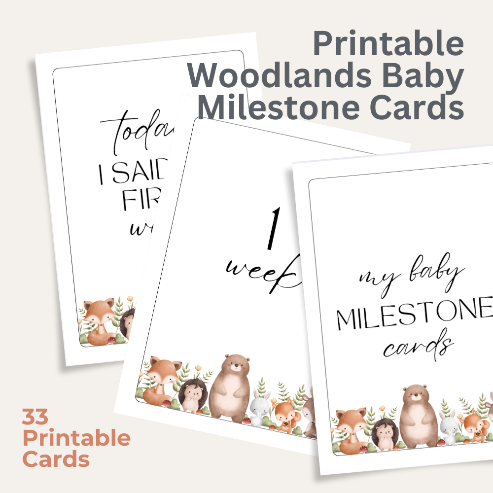 Printable Woodland Baby Milestone Cards – 32 Digital Photo Props