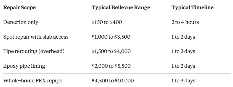 Slab Leak Repair Cost Estimate for Bellevue WA Slab Leak Repair Cost Estimate for Bellevue WA