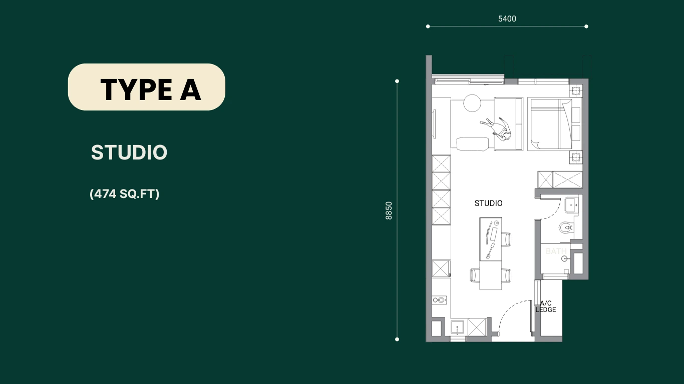 Enlace compact studio condo layout, ideal for urban professionals