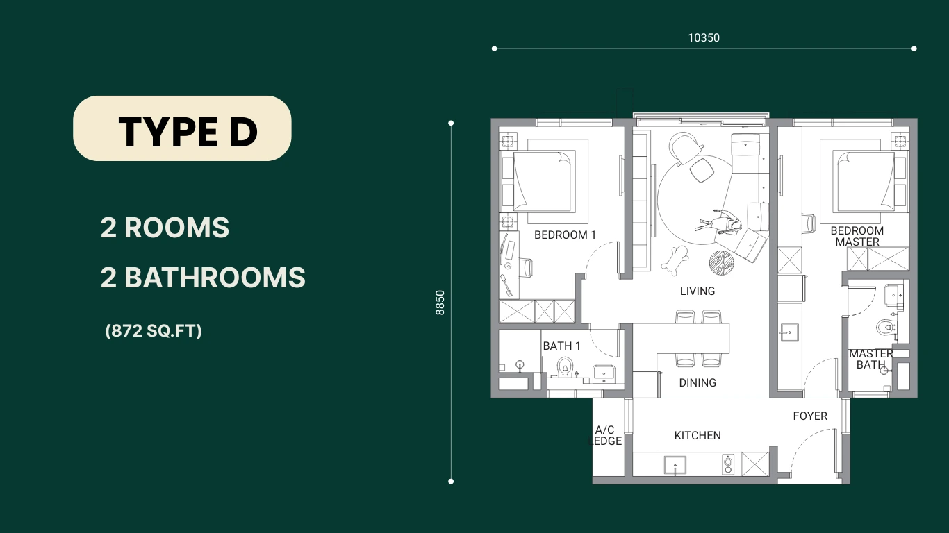  Enlace compact 2-bedroom condo layout, ideal for urban professionals