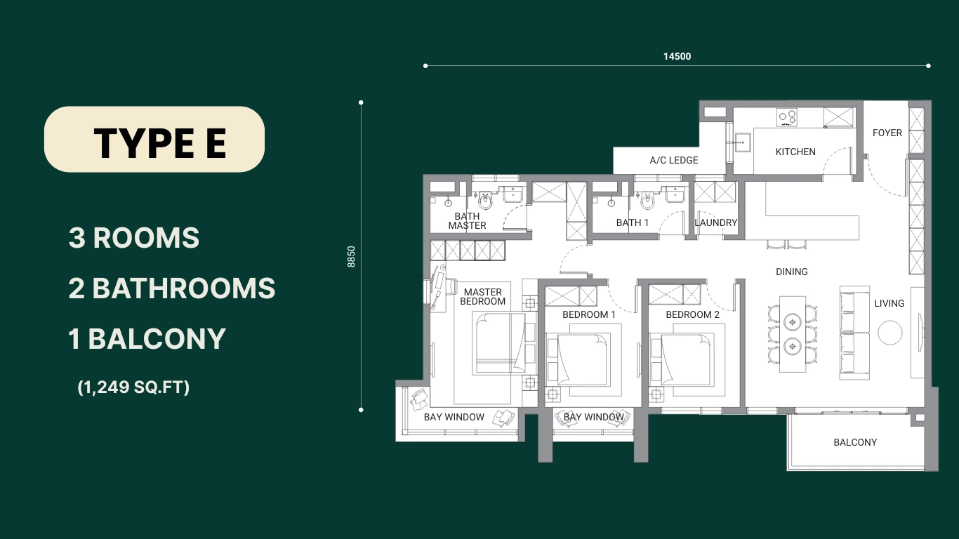 Enlace 3-bedroom unit with spacious living and dining area