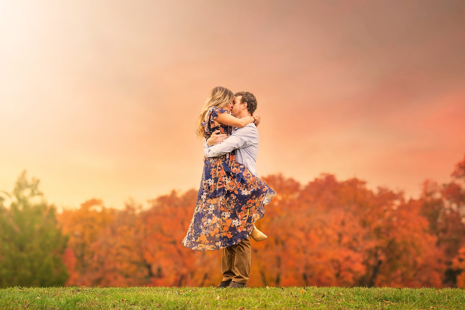 Couple at sunset in fall