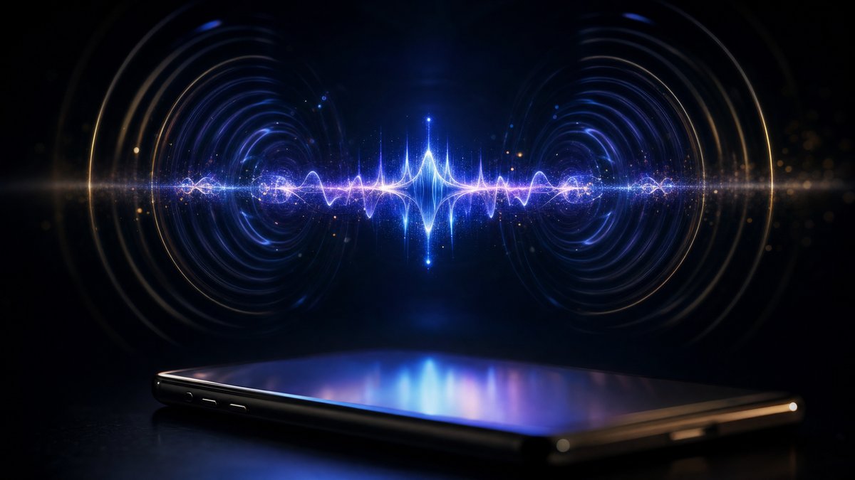 AI Voice Receptionist — Glowing voice waveform above a smartphone