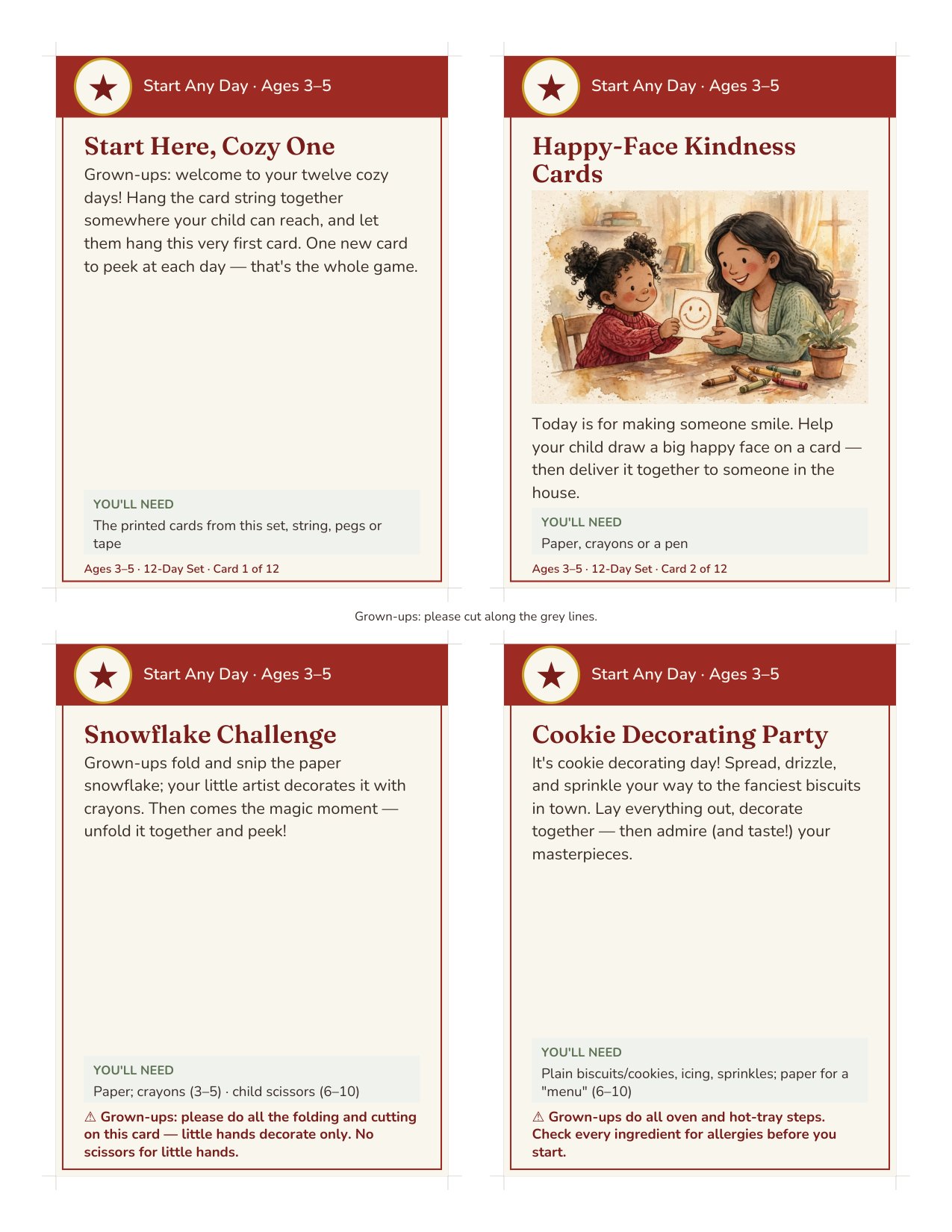 Printable 12-day start-any-day advent card set