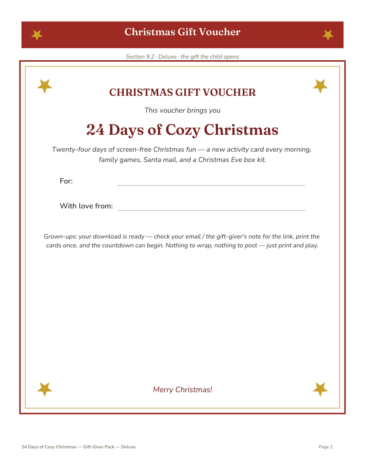Printable Christmas gift voucher