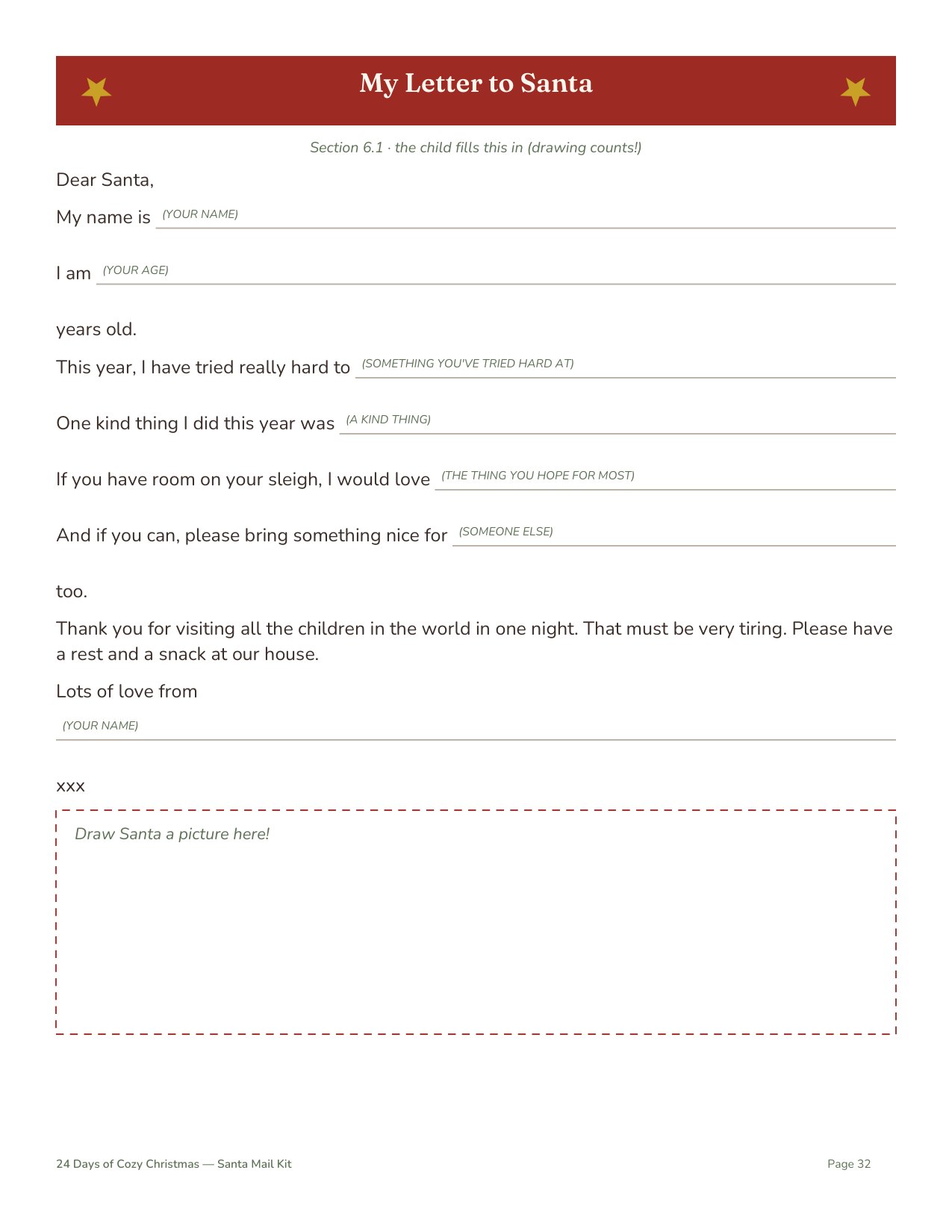 Printable letter to Santa