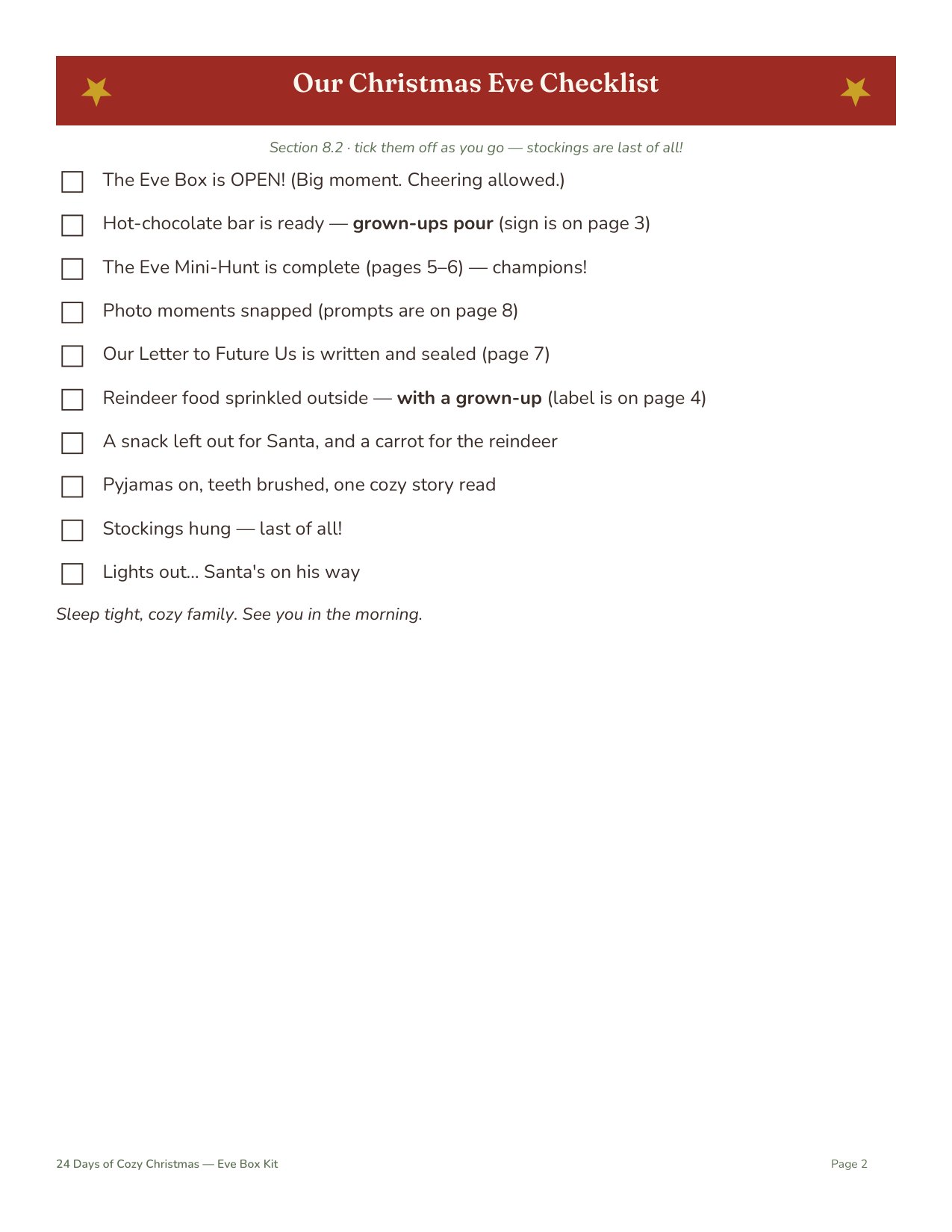 Printable Christmas Eve box checklist