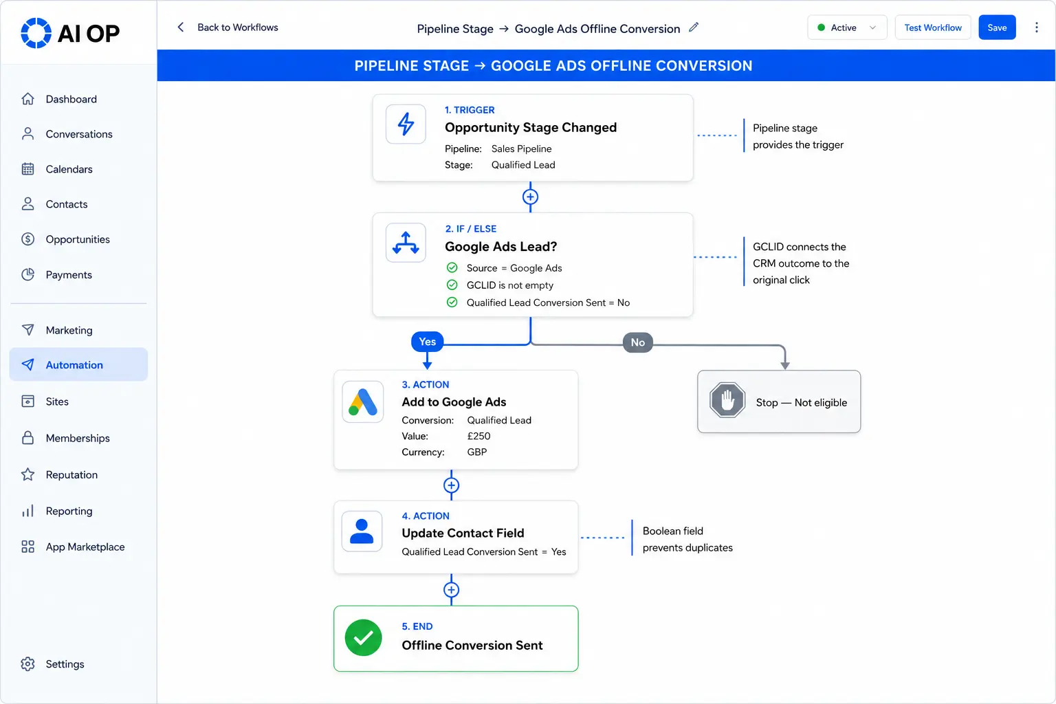 HighLevel Google Ads workflow offline conversion sent to google HighLevel Google Ads workflow offline conversion sent to google