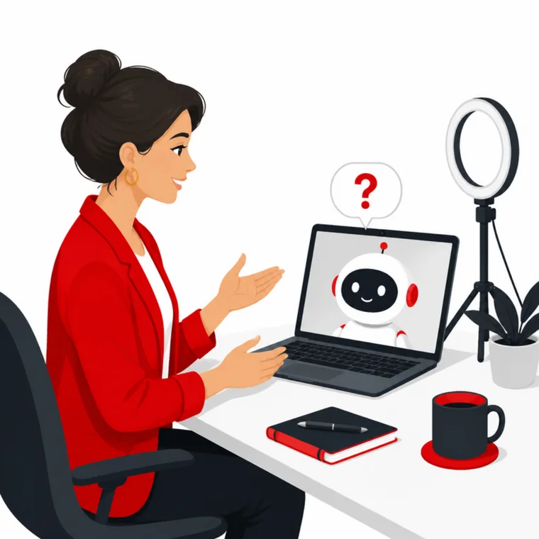 A coach talking to an AI interviewer on a laptop