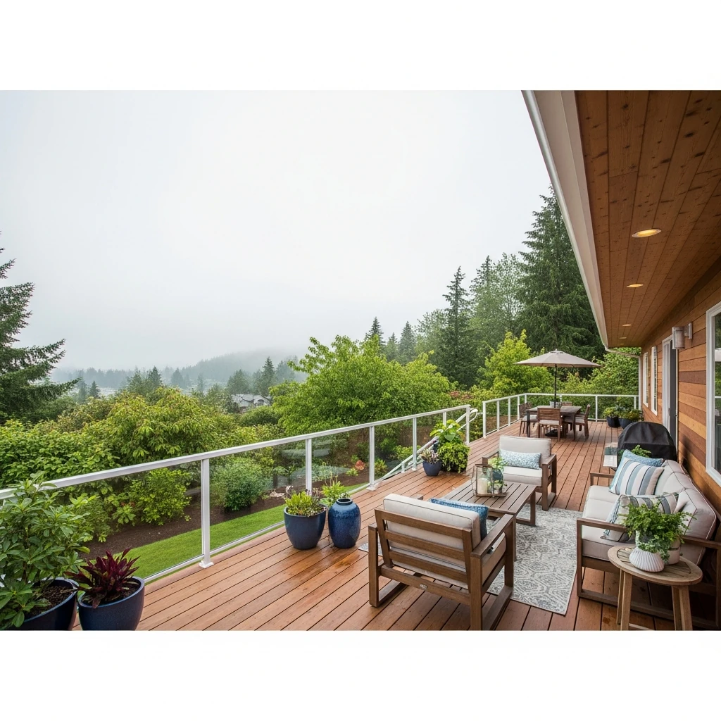 Pacific Northwest style custom wood deck with view
