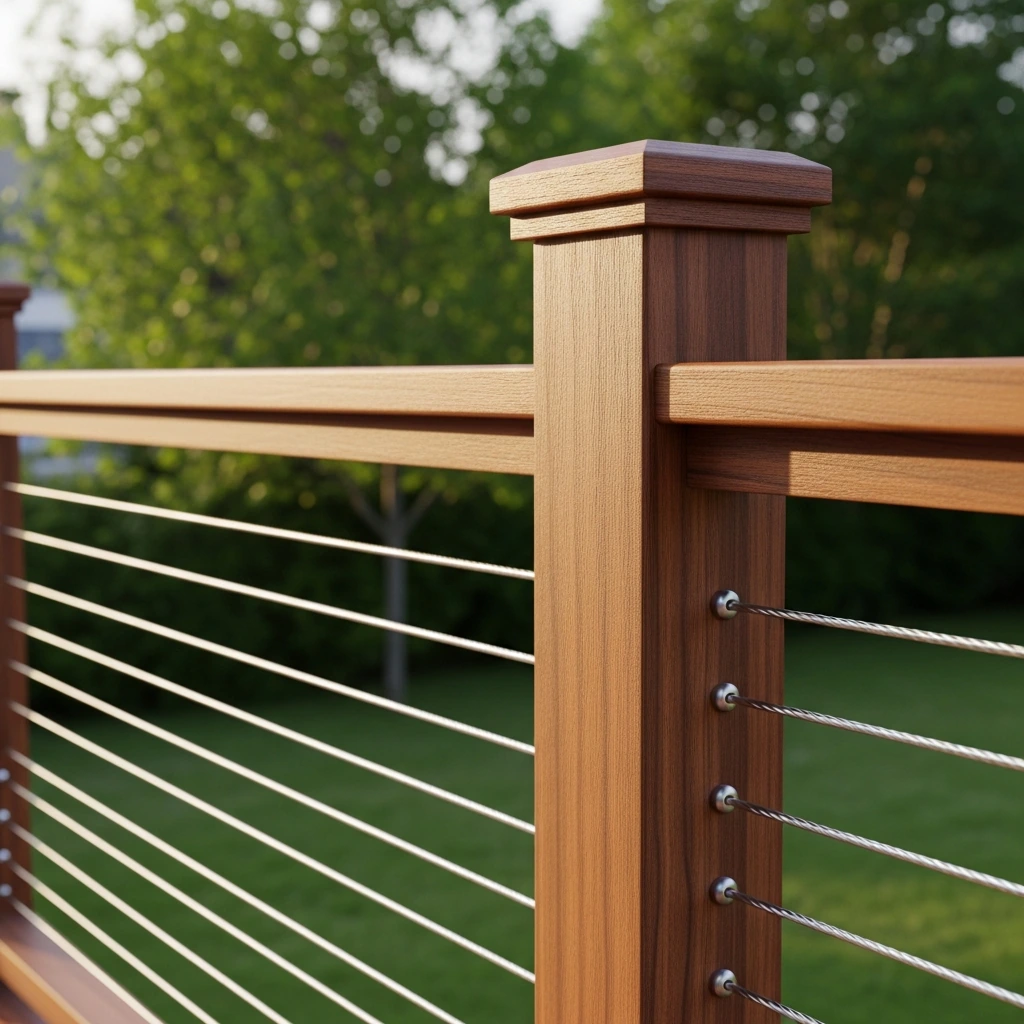 Custom deck railing with cable system