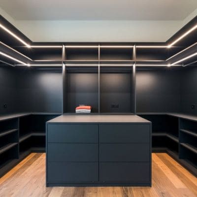 Black closet with LED lighting