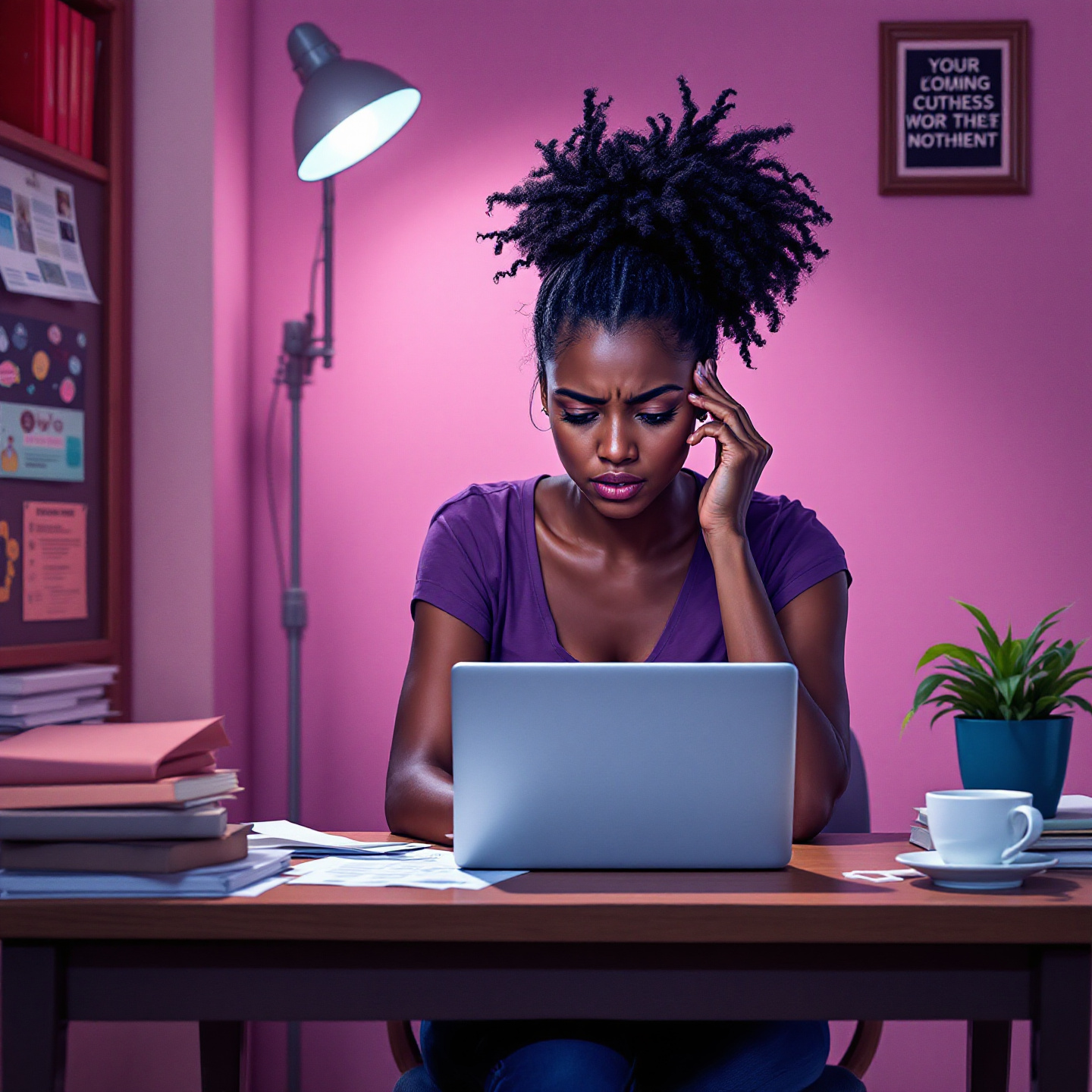 frustrated business owner woman sitting at home office desk