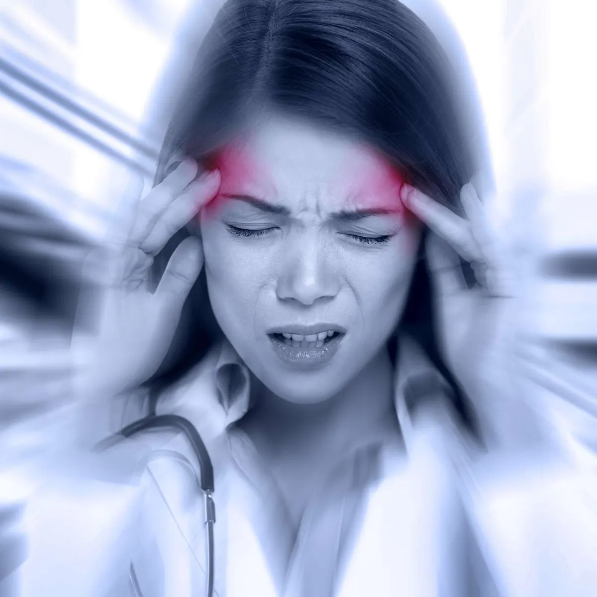 Woman with eyes closed holding her temples, representing chronic fatigue support in Johnson City, Tennessee
