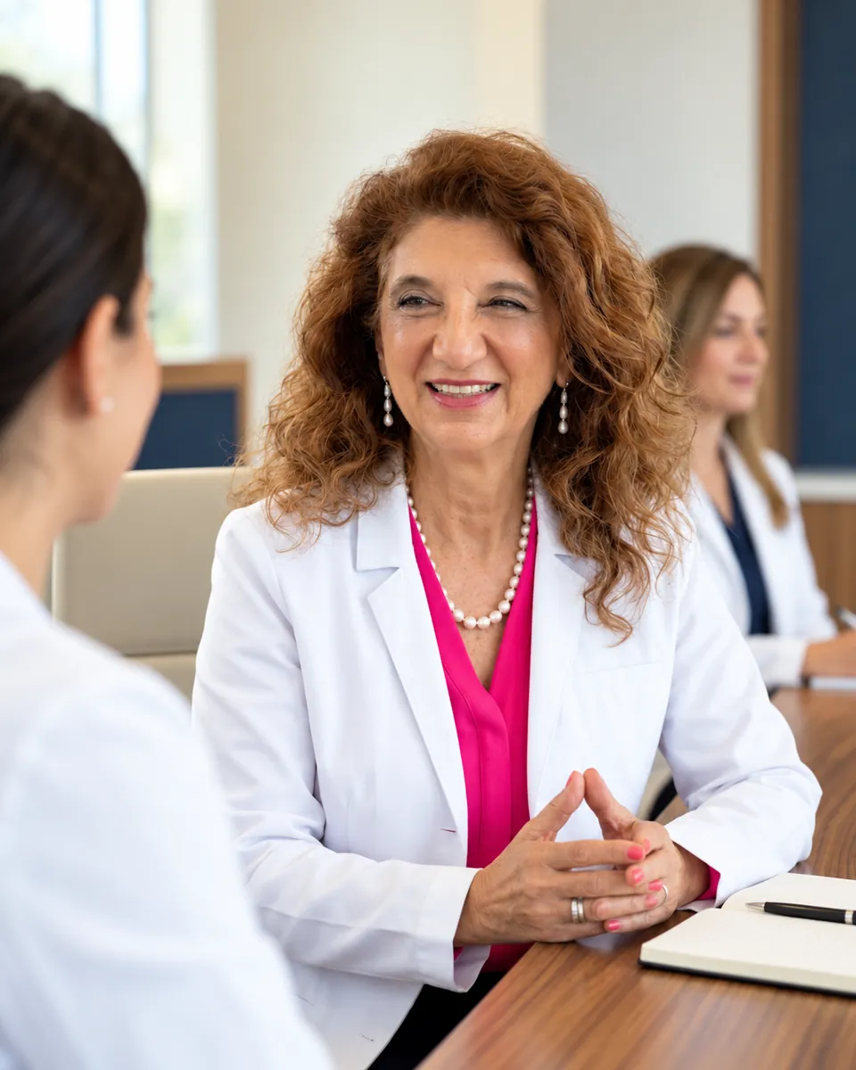 Dr. Dalal Akoury, MD, MPH, Founder and Medical Director, talking with the AWAREmed care team in Johnson City, Tennessee