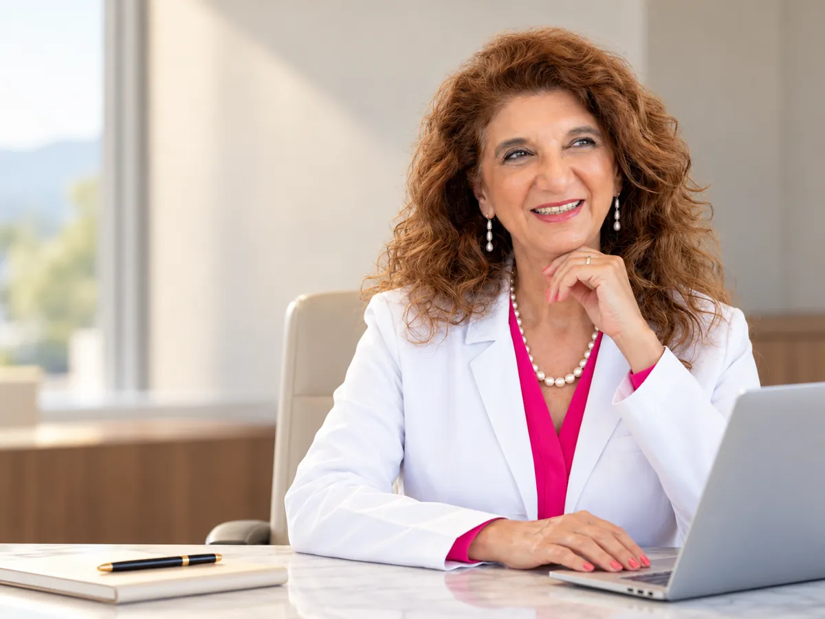 Dr. Dalal Akoury, MD, MPH, integrative physician in Johnson City, Tennessee, preparing physician education material