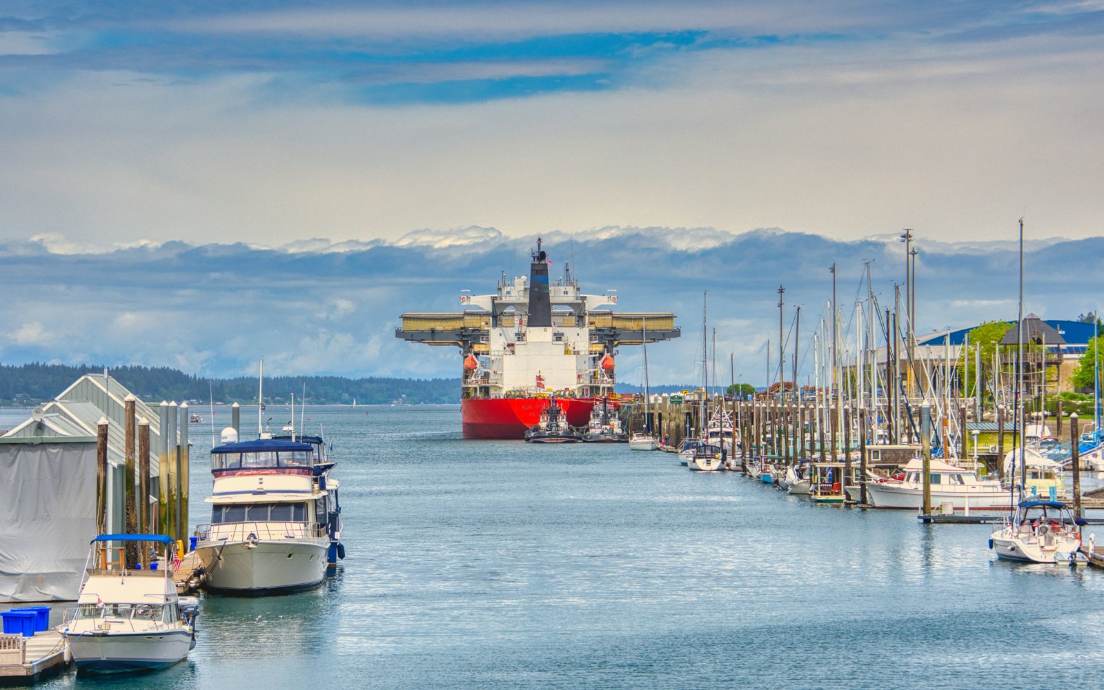 Boats and the working waterfront on Puget Sound at Olympia, Washington
