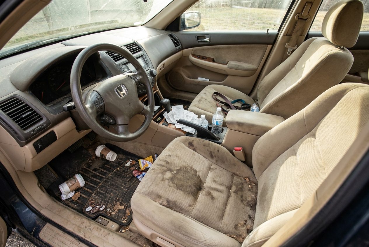 Same vehicle before detailing — dull and dirty