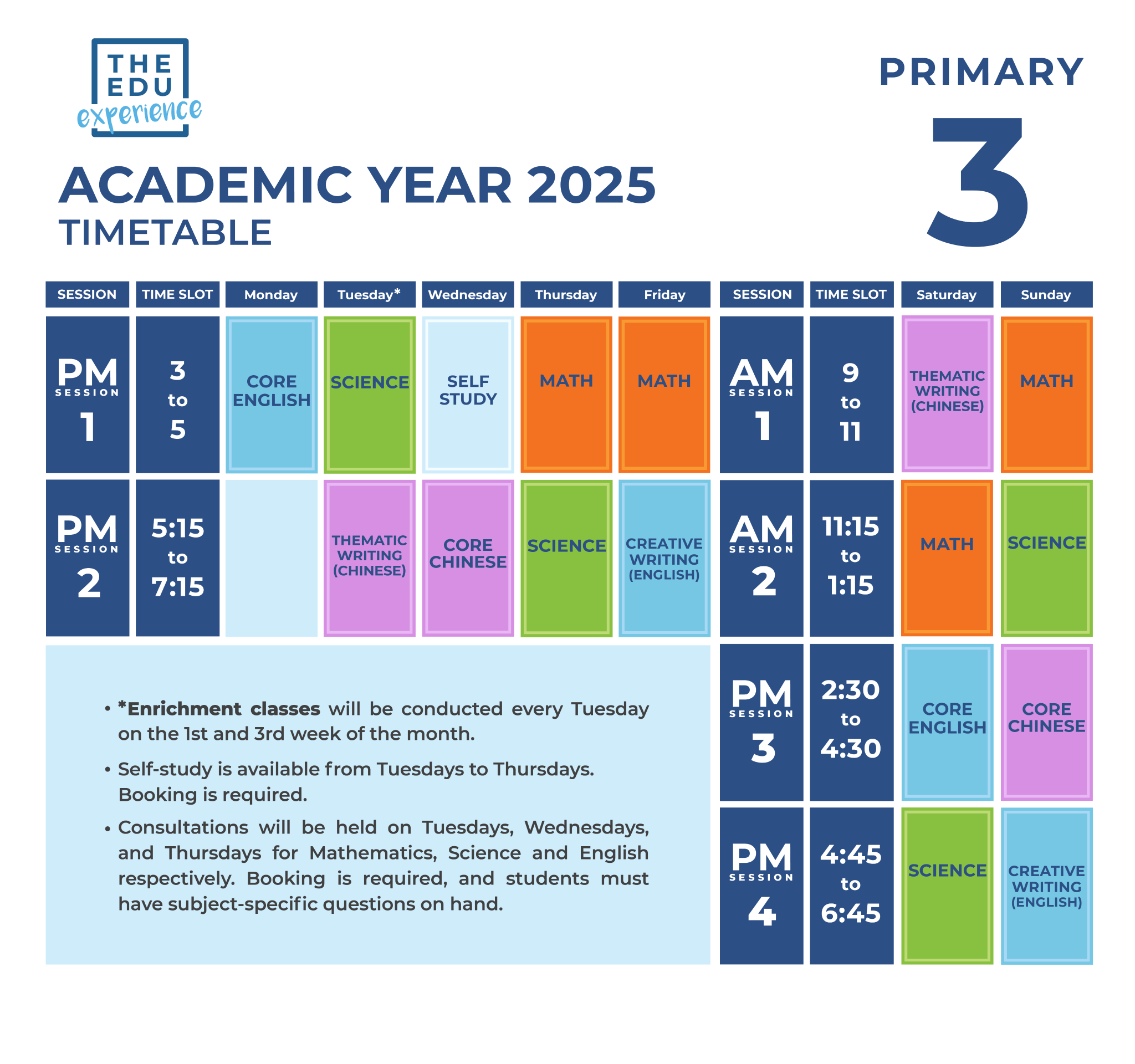 Primary 3 Timetable