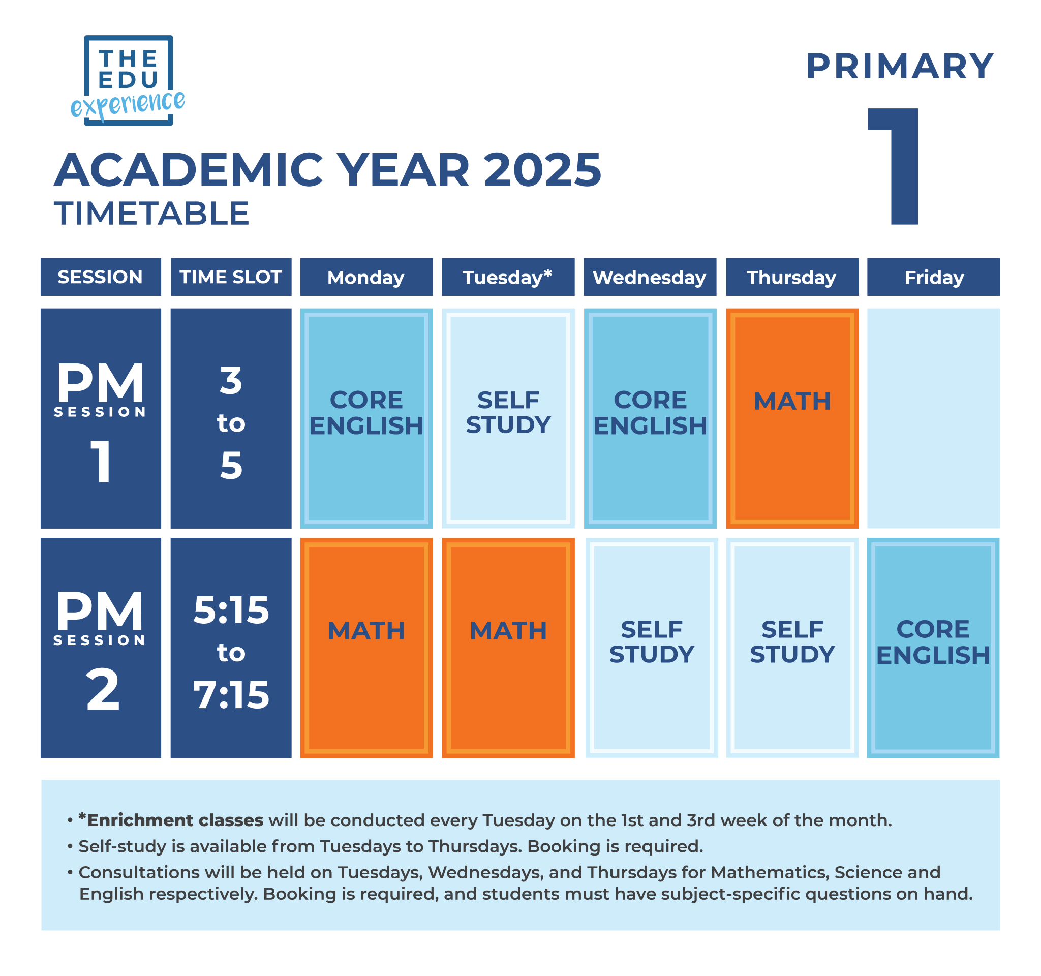 Primary 1 Timetable