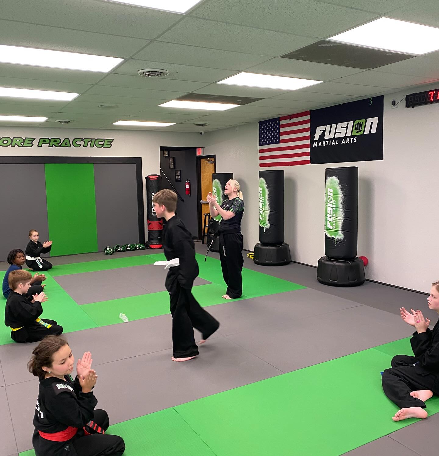 Student demonstrating skills at belt testing