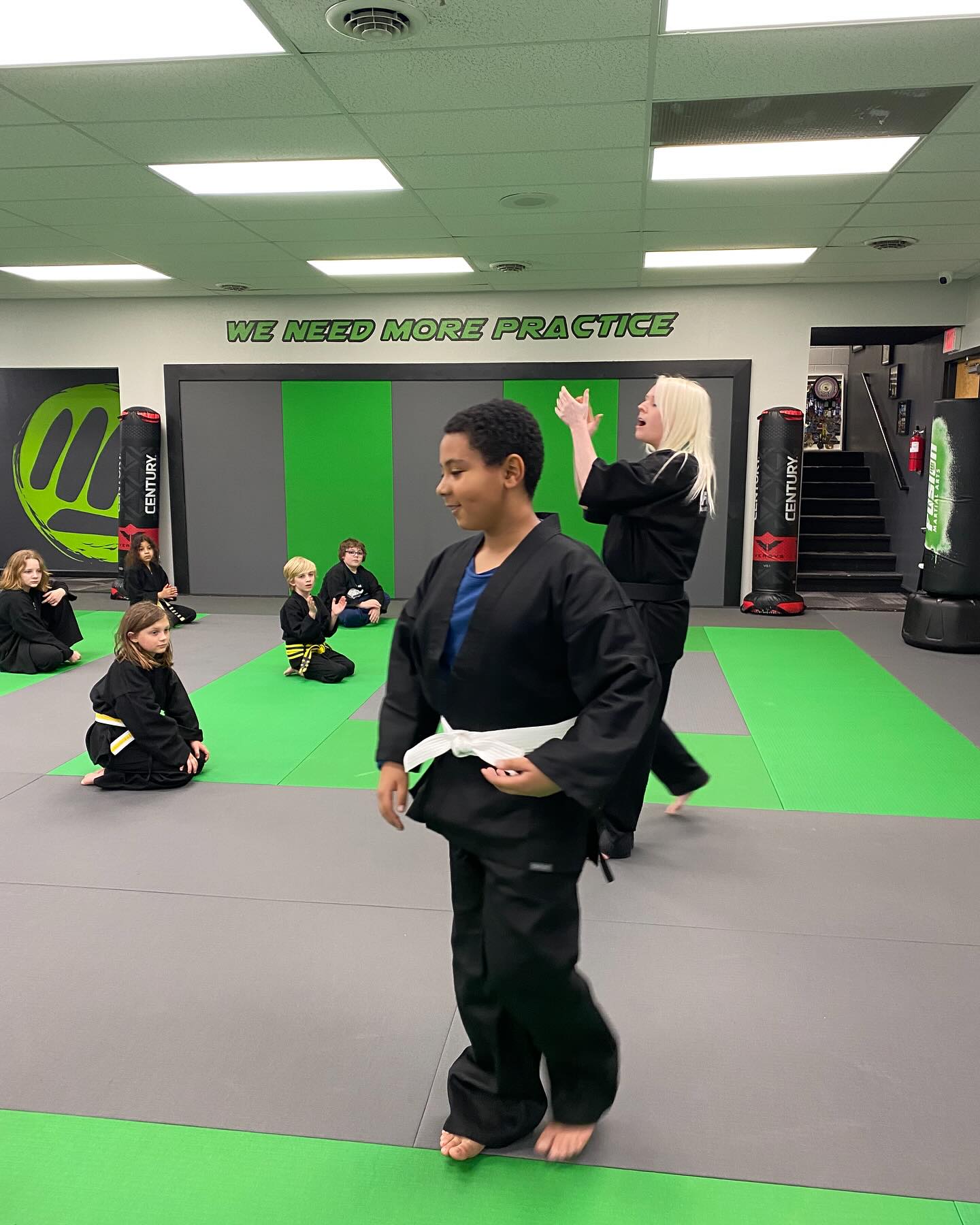 Student demonstrating techniques at belt testing