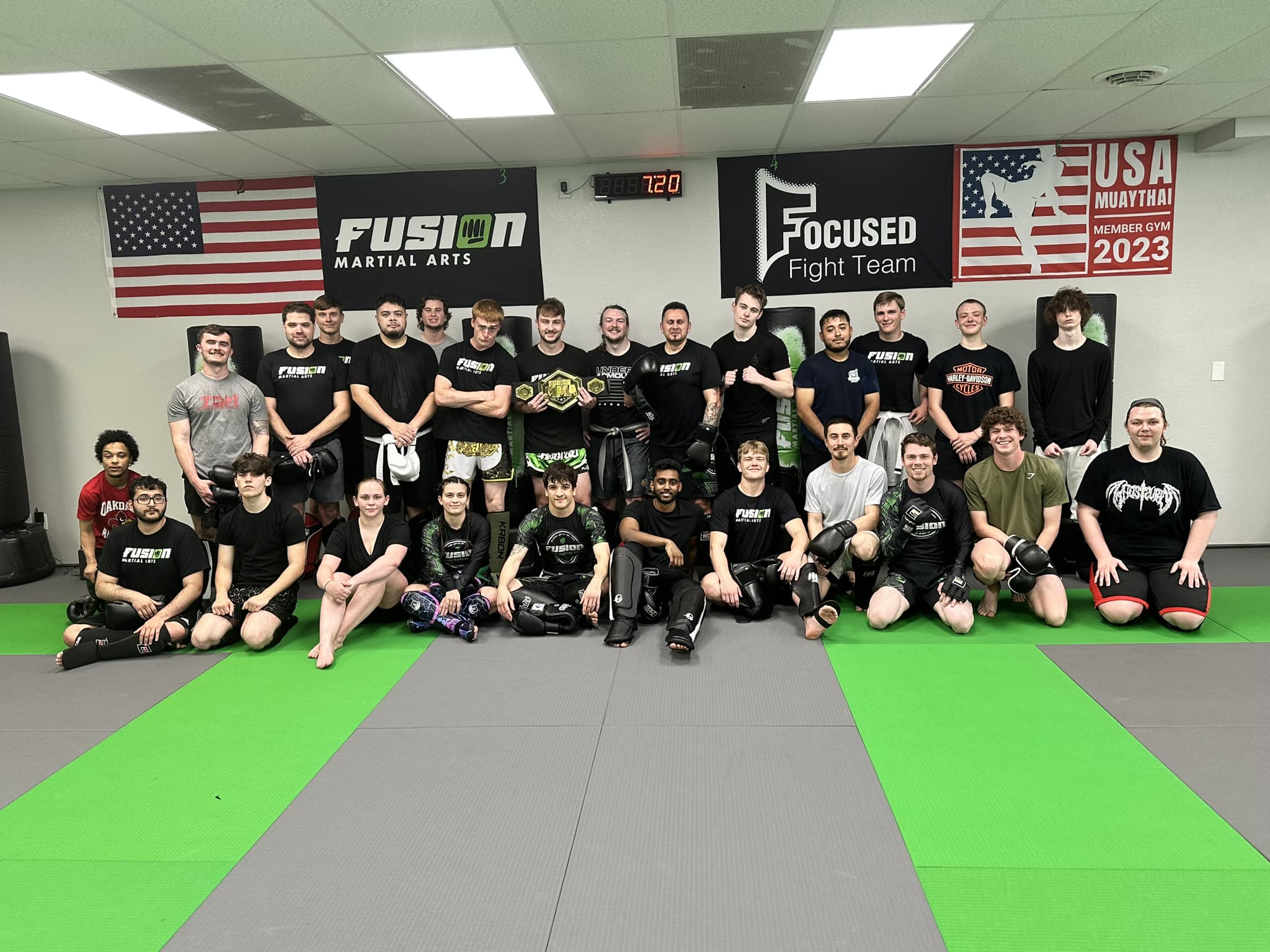 Adult Muay Thai class group at Fusion Martial Arts