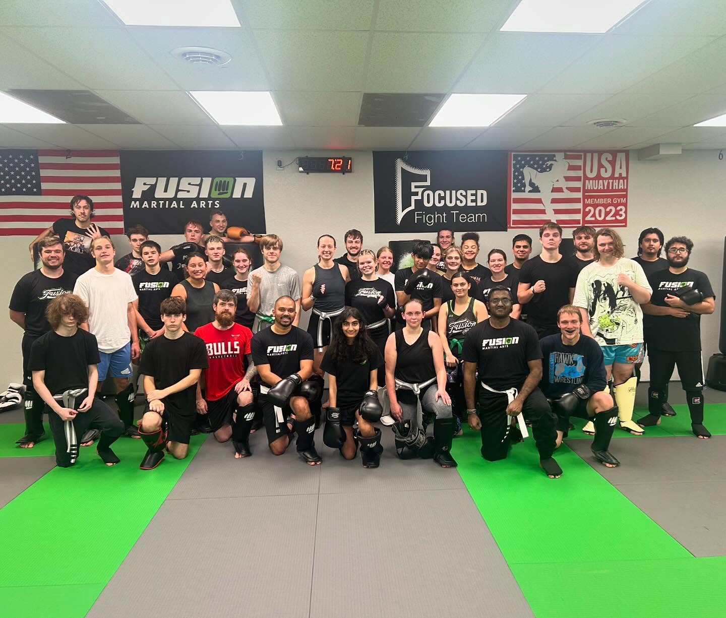 Adult Muay Thai class group in Bloomington