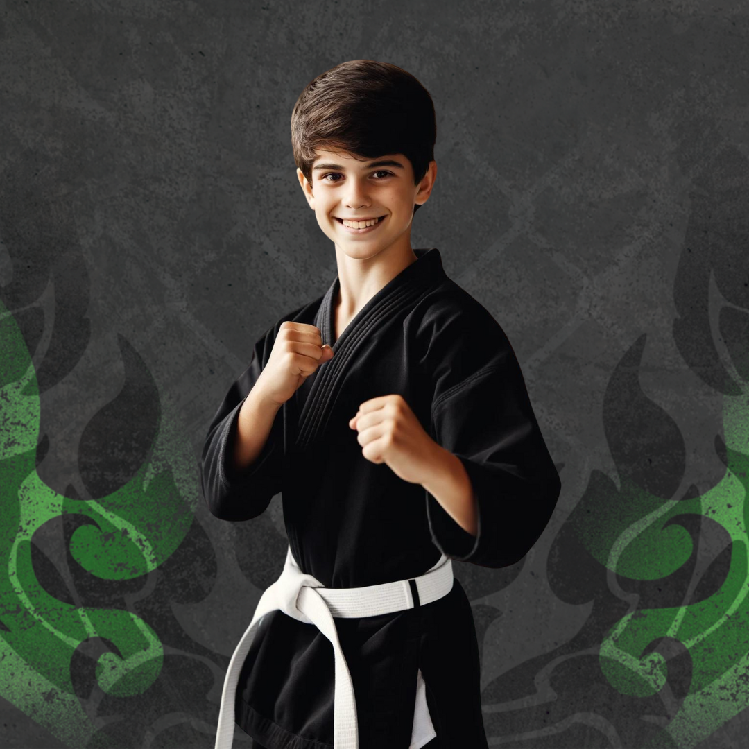 Youth Warriors student in a martial arts stance at Fusion Martial Arts