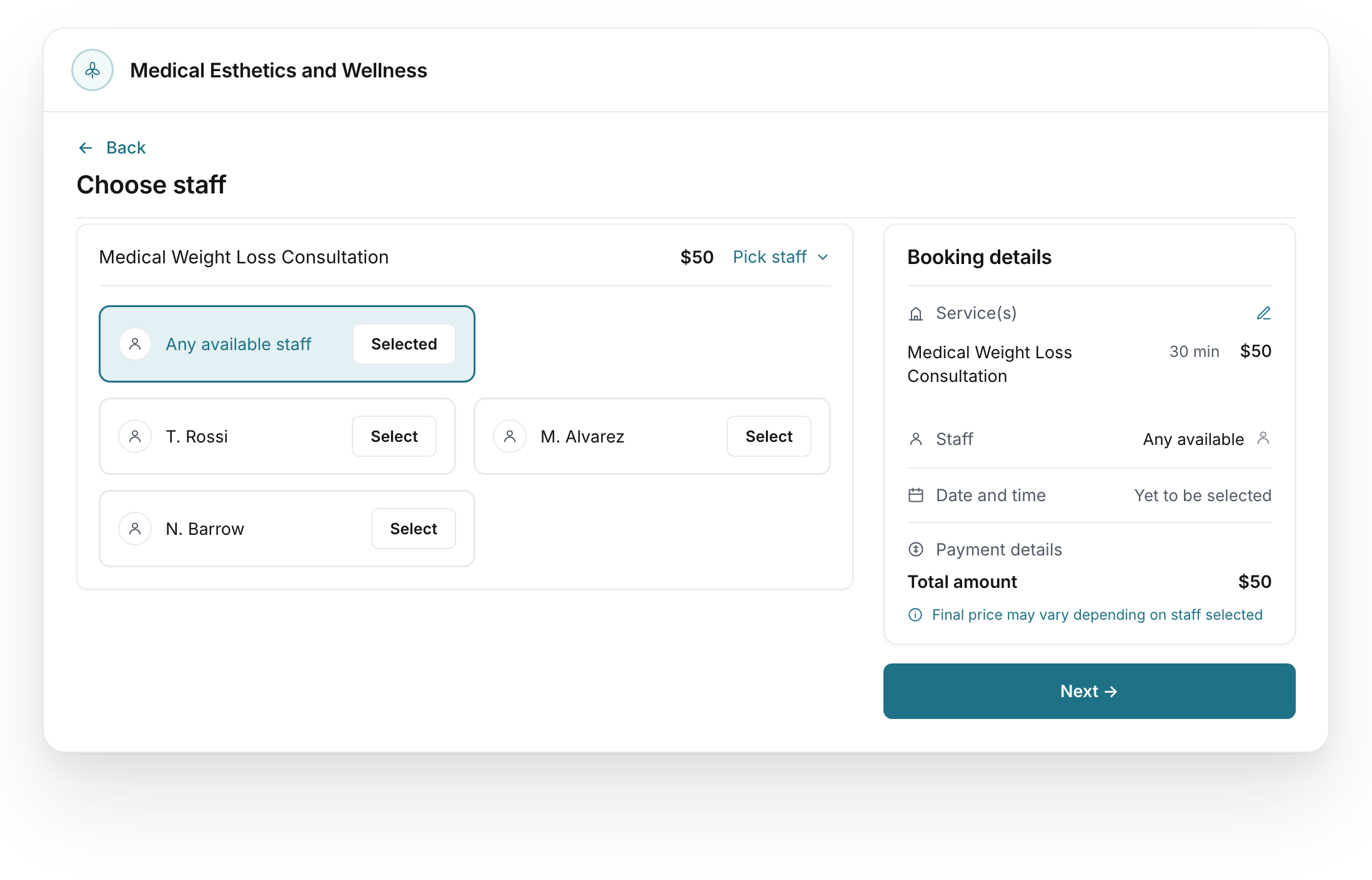 Provider selection in the patient booking experience.