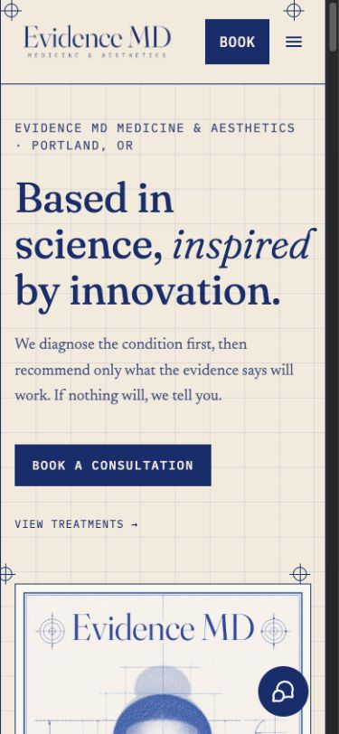 Evidence MD live website capture, mobile view.