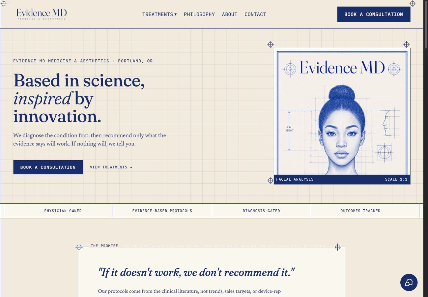 Evidence MD live website capture, desktop view.
