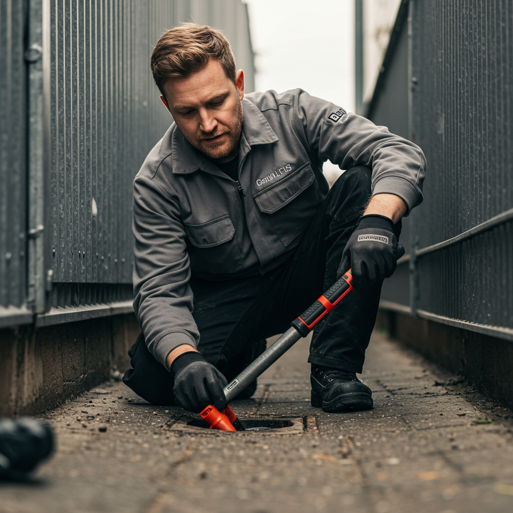 Engineer unblocking an outdoor drain in a Glasgow property